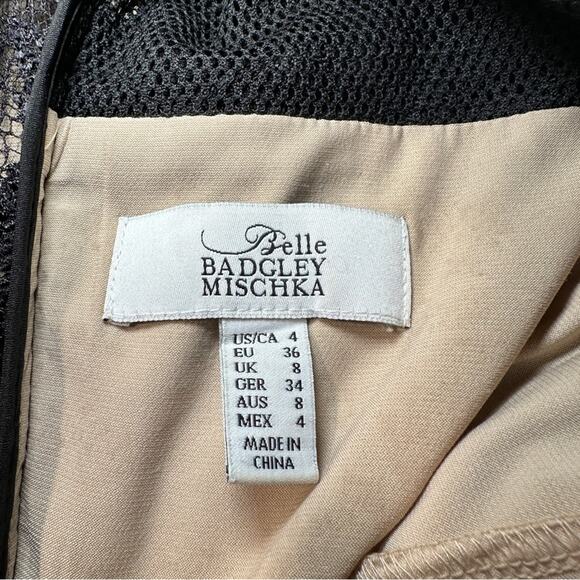 Badgley Mischka Size 4 Black Lace Mesh Mini Dress Wedding Prom Cocktail Coquette - Picture 7 of 11